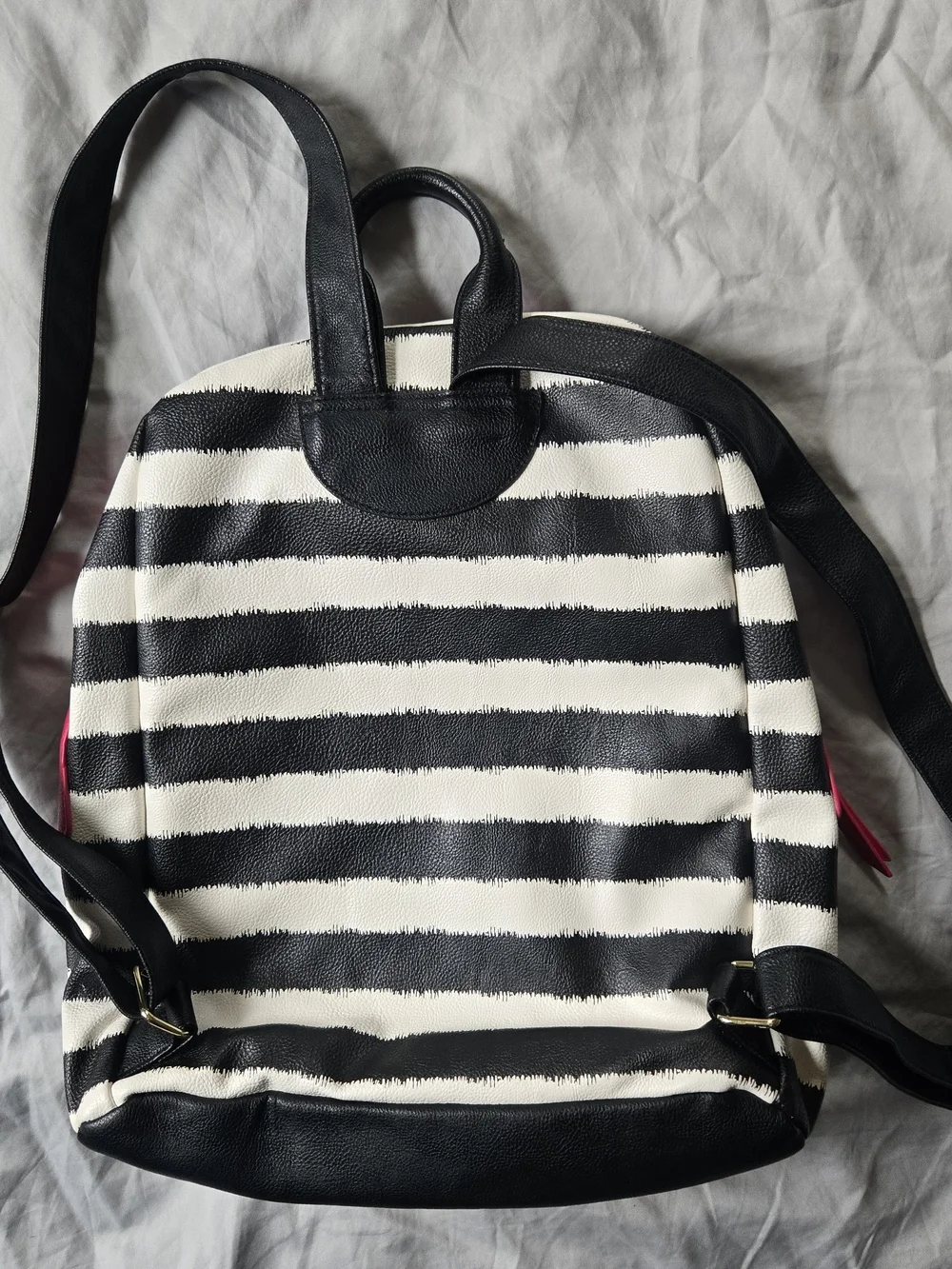 Betsey Johnson Rotary Phone Stripe Backpack with Hot Pink Trim Rose Interior